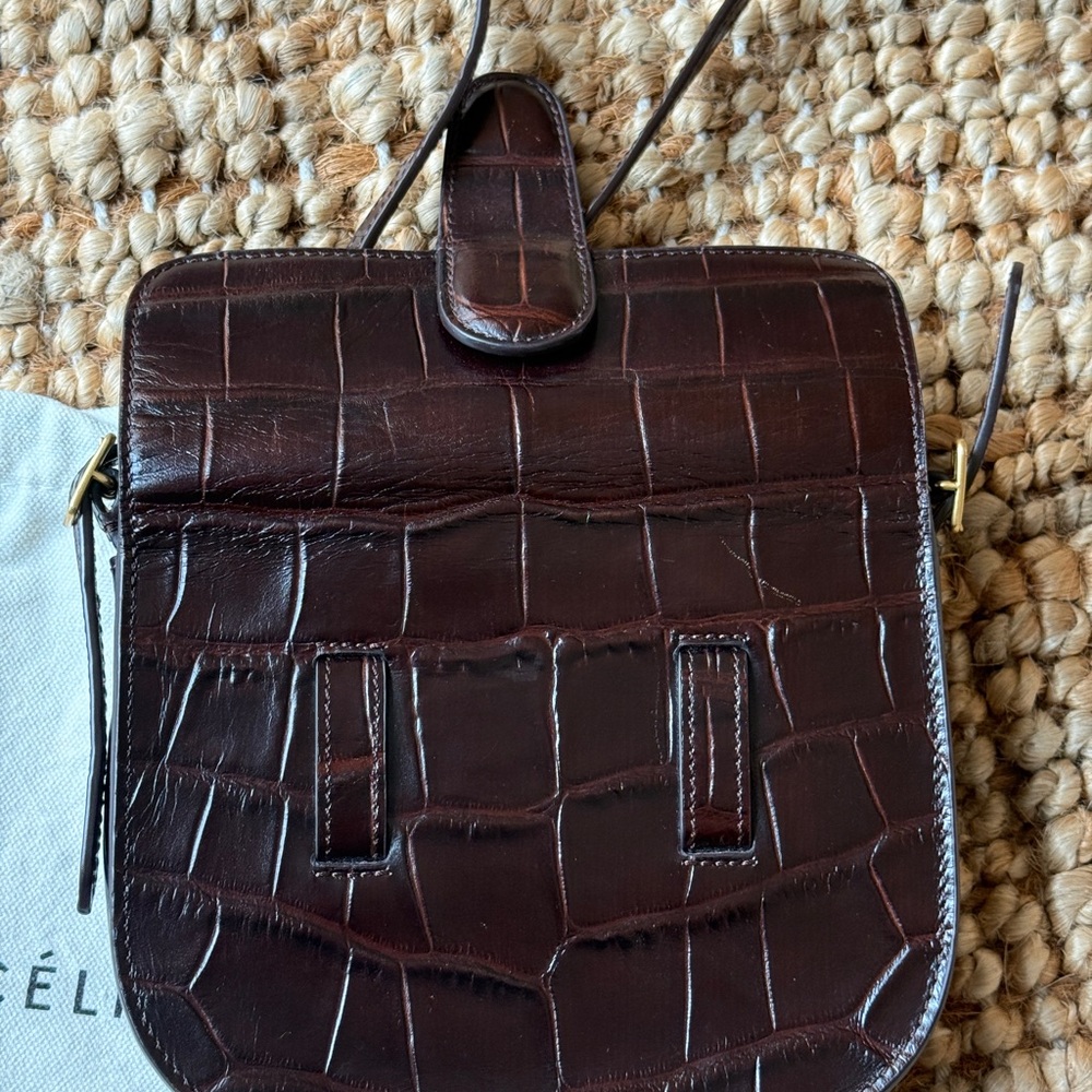 Celine Dark Brown Croc-Embossed Leather Crossbody Bag - Picture 5 of 7
